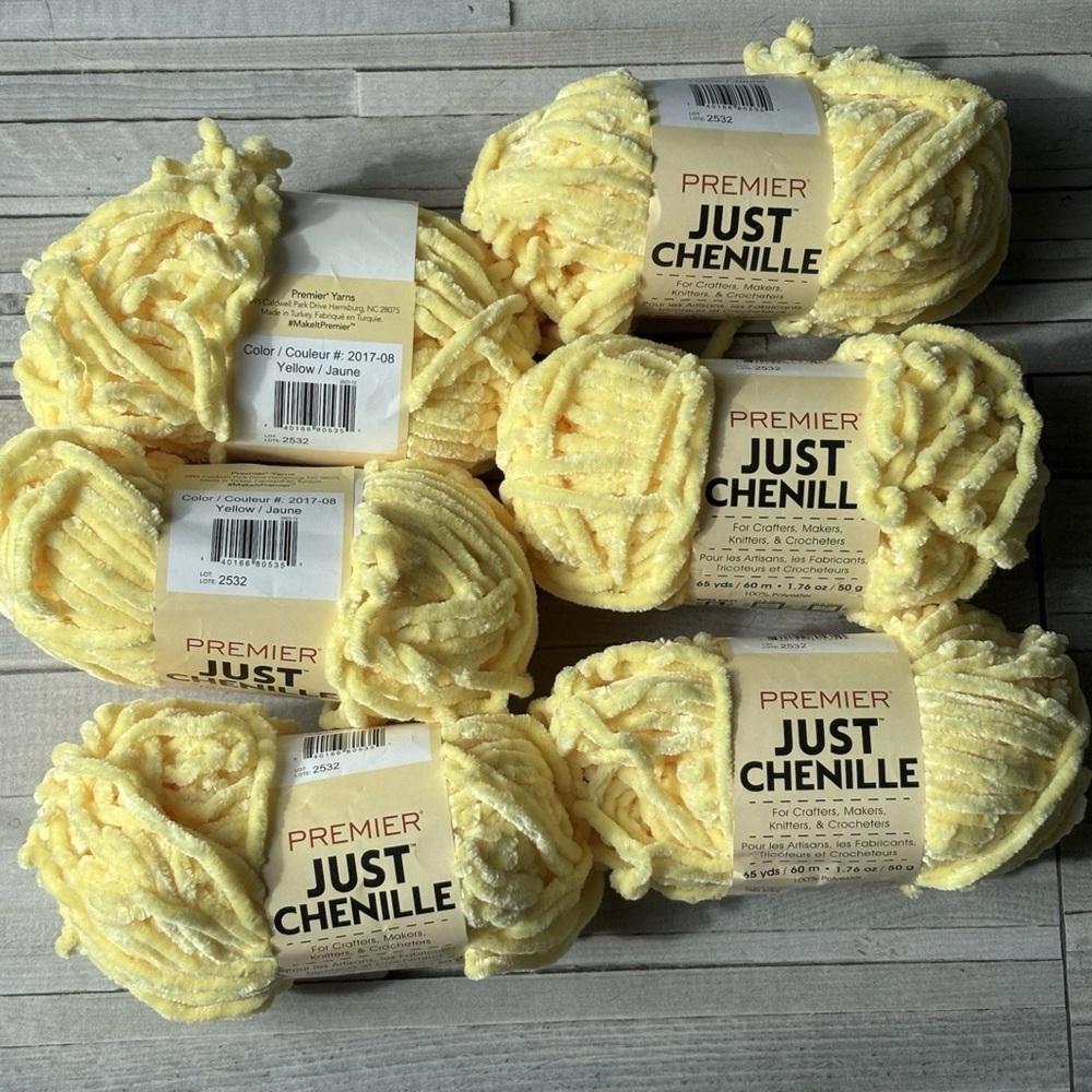 6 Skeins Premier Just Chenille Yarn Yellow Lot 2532